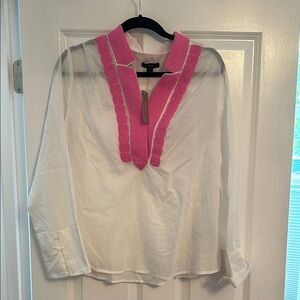 J. Crew White Top with Pink Detailing - NWT - Sz. L